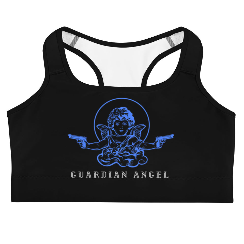 Guardian Angel - Holding Guns Graphic Sports bra