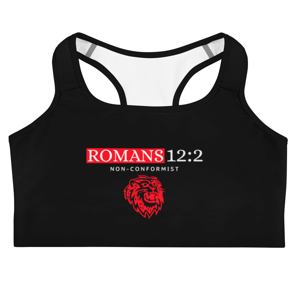 Romans 12:2 Bible Scripture Sports Bra - Lion Logo