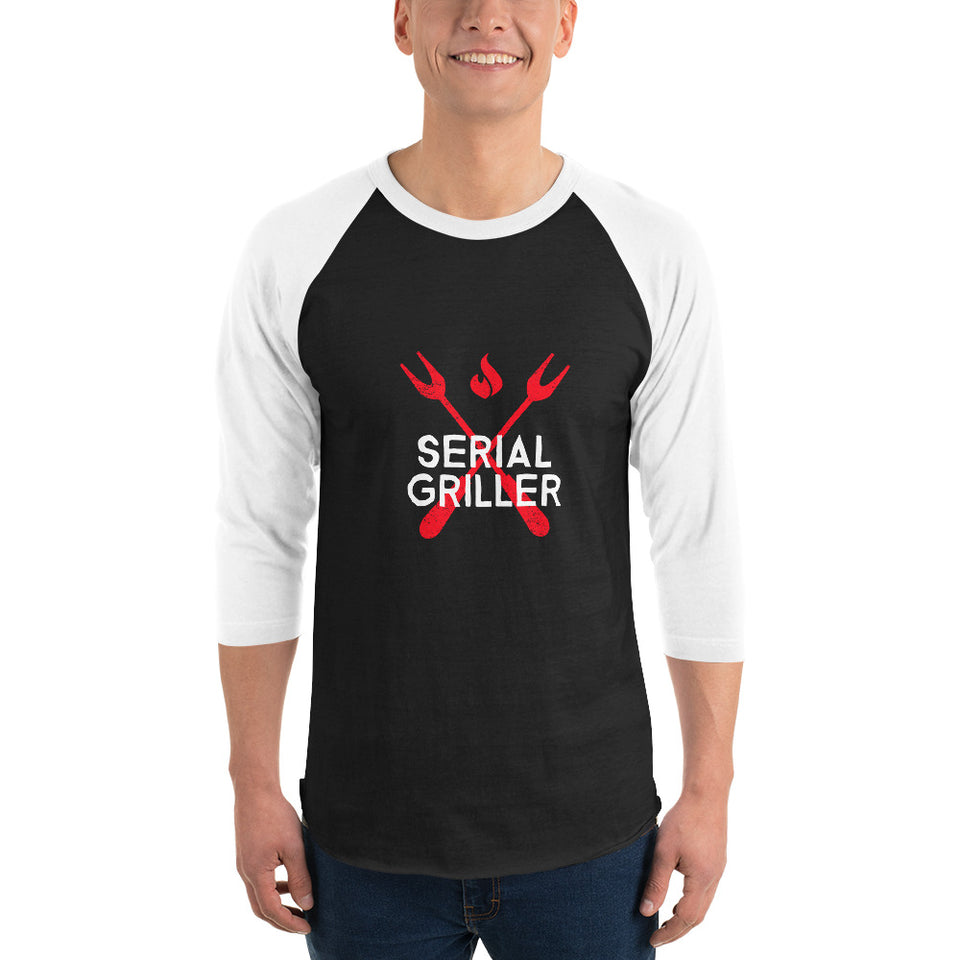 Serial Griller Cross Utensil Graphic 3/4 sleeve raglan shirt