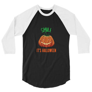 Smile It's Halloween - Funny Halloween Custom 3/4 sleeve raglan shirt