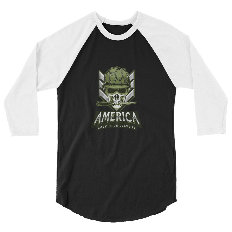 America - Love It or Leave It - Skull Troop Graphic Custom 3/4 sleeve raglan shirt