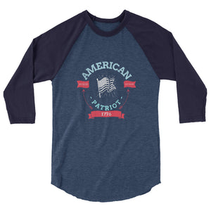 American Patriot 1776 - Waving Flag Graphic Custom 3/4 sleeve raglan shirt