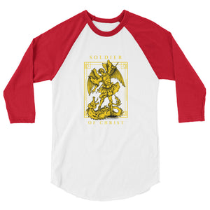 Soldier Of Christ - Golden Angel Slaying Dragon Graphic 3/4 sleeve raglan shirt