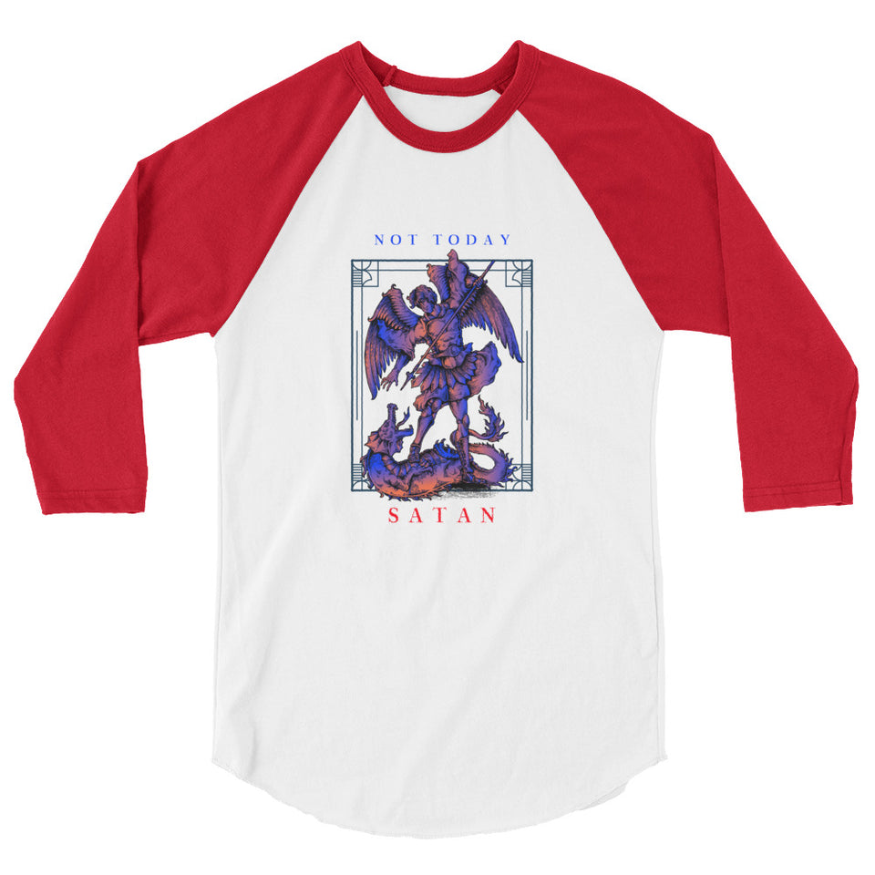 Not Today Satan - Vibrant Angel Slaying Dragon Custom 3/4 sleeve raglan shirt