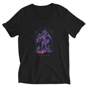Not Today Satan Angel Slaying Dragon Graphic Custom Unisex Short Sleeve V-Neck T-Shirt