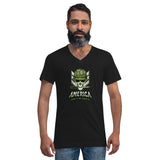 America - Love it or Leave it Skull Soldier Graphic Custom Unisex Short Sleeve V-Neck T-Shirt