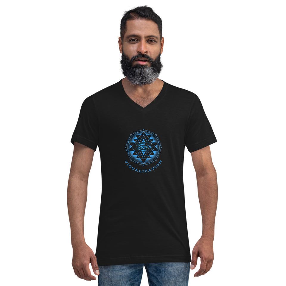 Visualization - Mantra All Seeing Eye Neon Blue Graphic Unisex Short Sleeve V-Neck T-Shirt