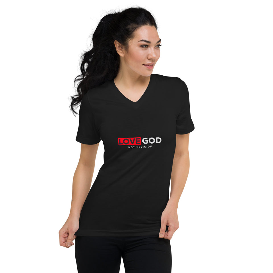Love God, Not Religion Custom Unisex Short Sleeve V-Neck T-Shirt