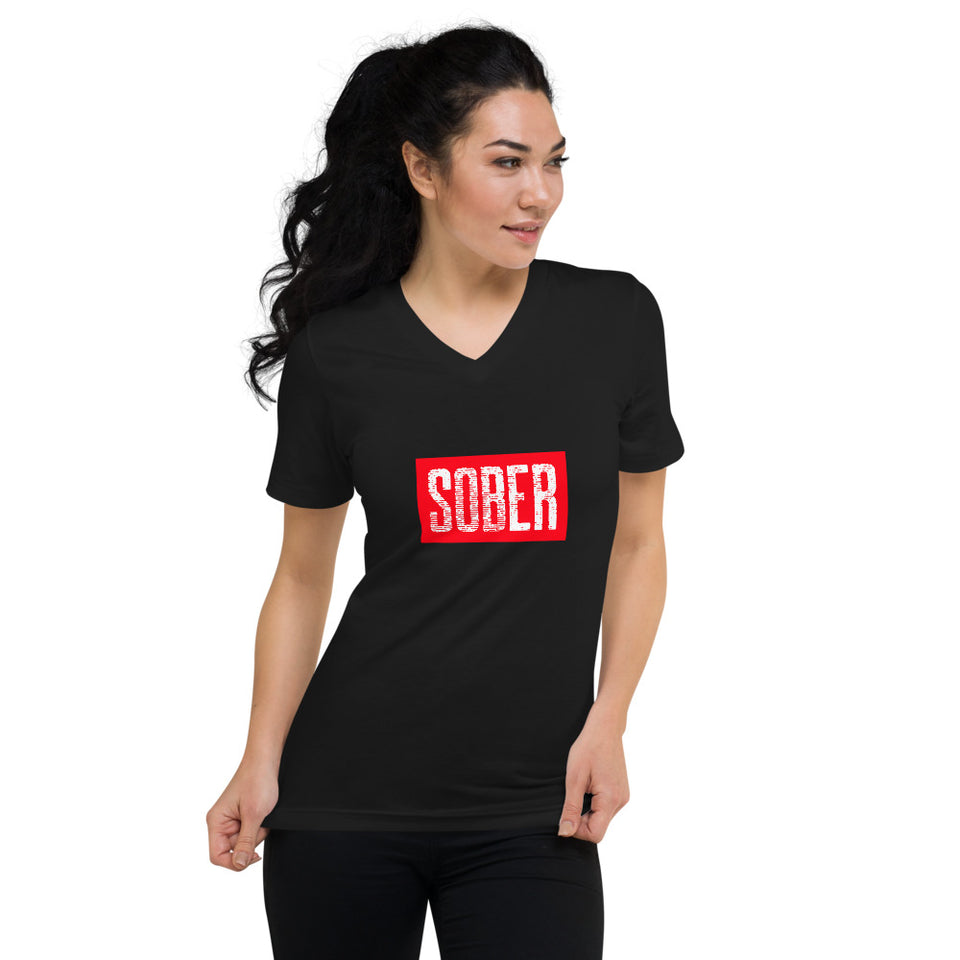 Sober Stamp Logo Custom Unisex Short Sleeve V-Neck T-Shirt