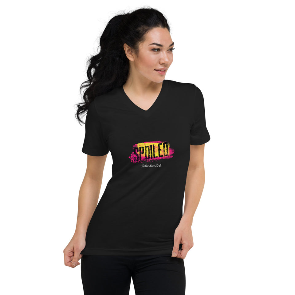 Spoiled Rotten Since Birth -Splash Graphic Custom Unisex Short Sleeve V-Neck T-Shirt