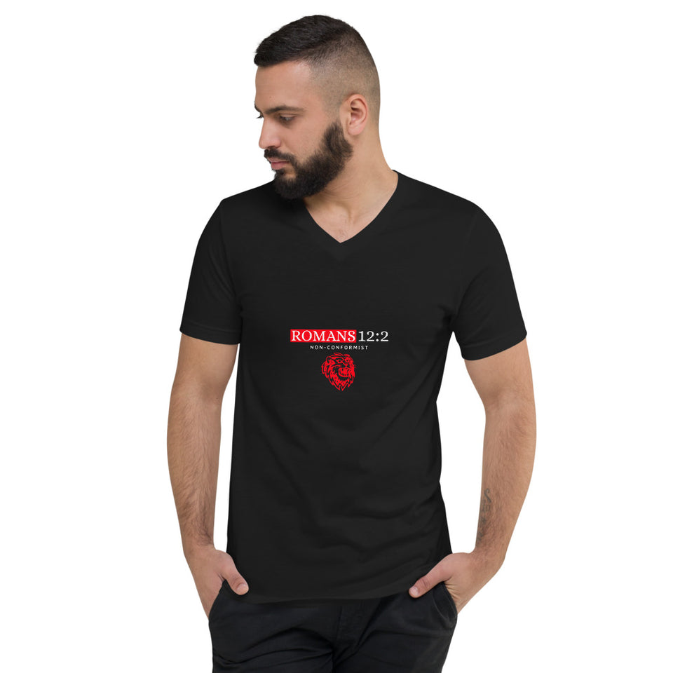 Romans 12:2 - Non Conformist Lion Graphic Custom Unisex Short Sleeve V-Neck T-Shirt