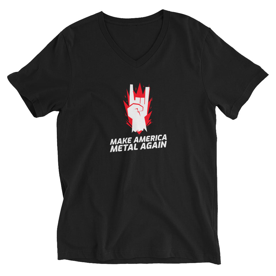 Make America Metal Again - Devil Horns Graphic Custom Unisex Short Sleeve V-Neck T-Shirt