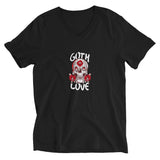 Goth Love Skulls & Roses Graphic Custom Unisex Short Sleeve V-Neck T-Shirt