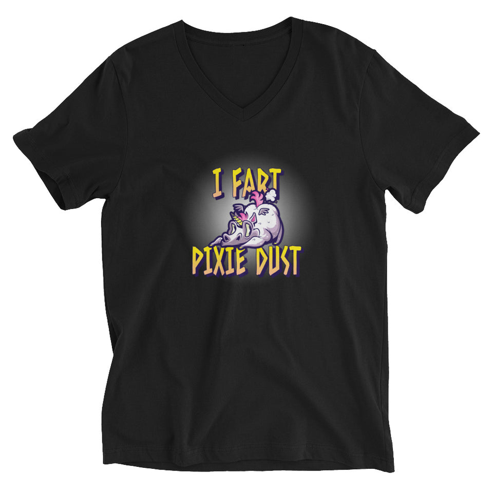 I Fart Pixie Dust - Farting Unicorn Graphic Custom Unisex Short Sleeve V-Neck T-Shirt
