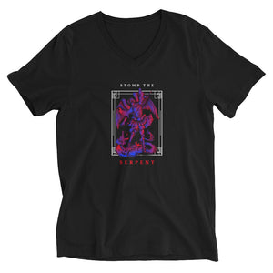 Stomp The Serpent - Vibrant Colored Angel Slaying The Dragon Custom Unisex Short Sleeve V-Neck T-Shirt