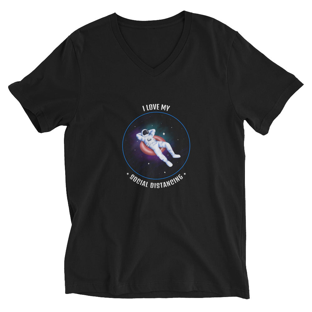 I Love My Social Distancing - Astronaut On A Float Graphic Custom Unisex Short Sleeve V-Neck T-Shirt