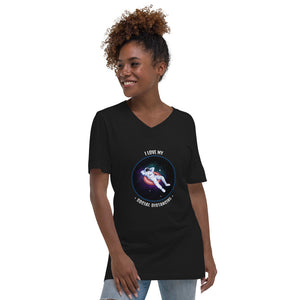 I Love My Social Distancing - Astronaut On A Float Graphic Custom Unisex Short Sleeve V-Neck T-Shirt