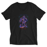 Not Today Satan Vibrant Colored Angel Slaying Dragon Graphic Unisex Short Sleeve V-Neck T-Shirt
