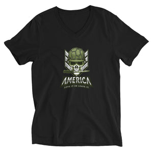 America - Love it or Leave it - Skull Troop Graphic Custom Unisex Short Sleeve V-Neck T-Shirt