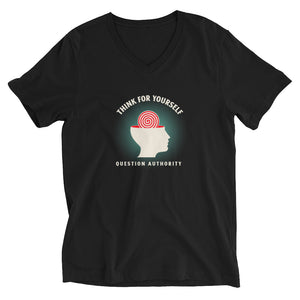Think For Youself, Question Authority Custom Unisex Short Sleeve V-Neck T-Shirt