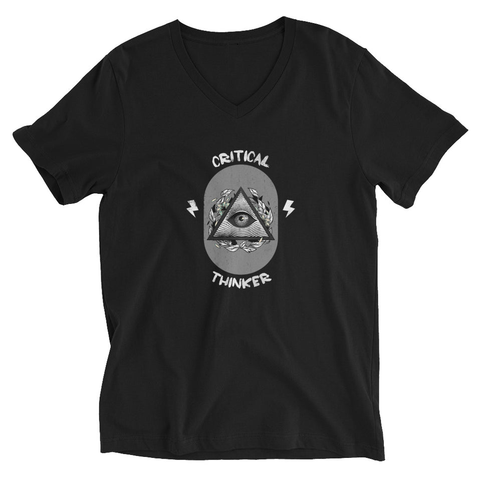 Critical Thinker - All Seeing Eye Pyramid Graphic Custom Unisex Short Sleeve V-Neck T-Shirt
