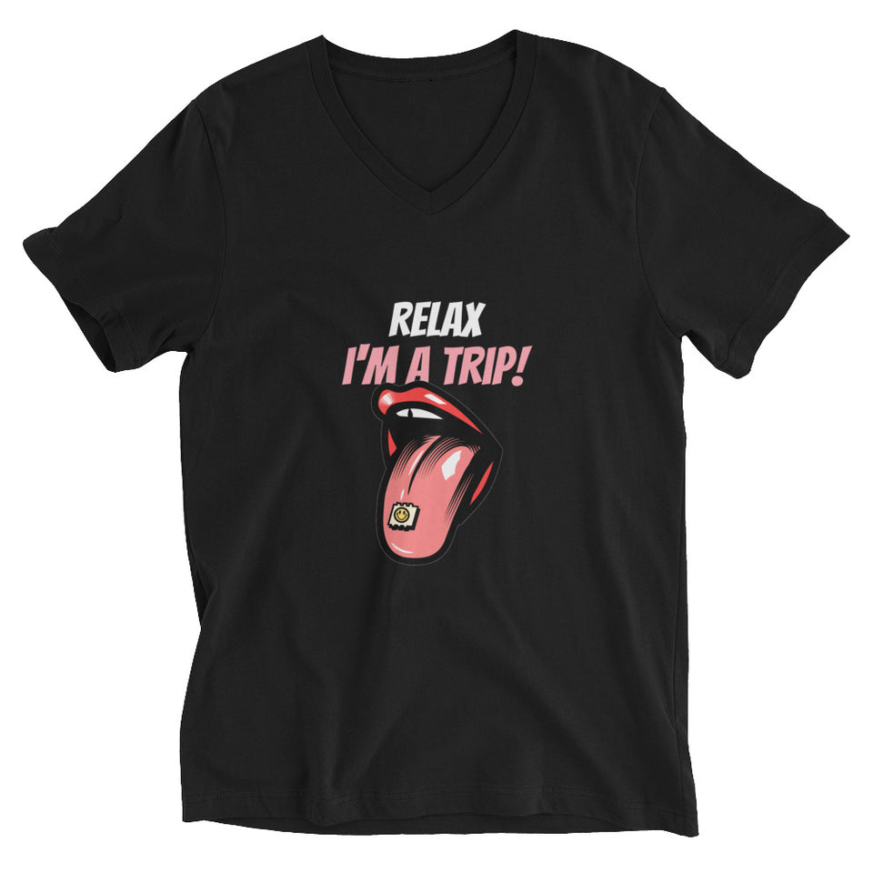 Relax I'm A Trip - LSD On Tongue Graphic Custom Unisex Short Sleeve V-Neck T-Shirt