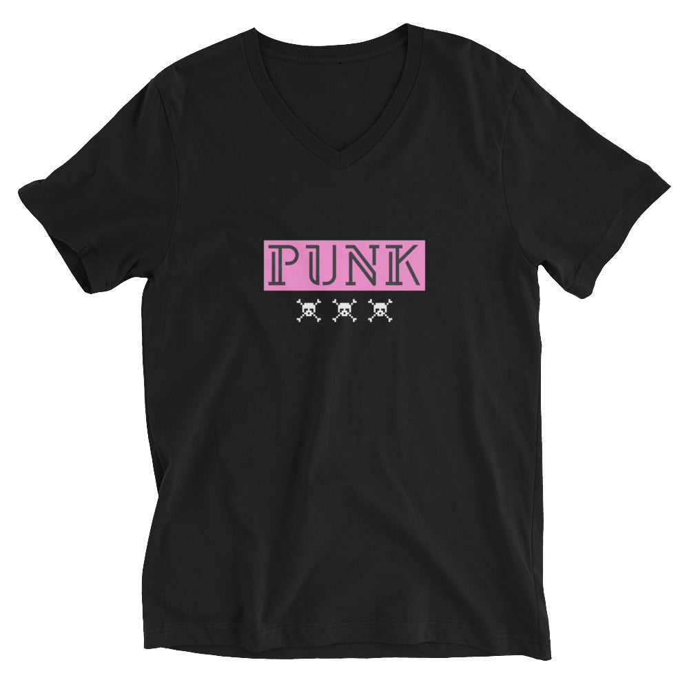 Punk Stamp Candy Skulls Logo Custom Unisex Short Sleeve V-Neck T-Shirt