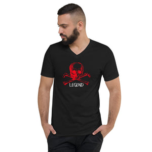 Legend Blood Red Skull & Crossbones Custom Unisex Short Sleeve V-Neck T-Shirt