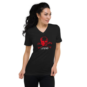 Legend Blood Red Skull & Crossbones Custom Unisex Short Sleeve V-Neck T-Shirt