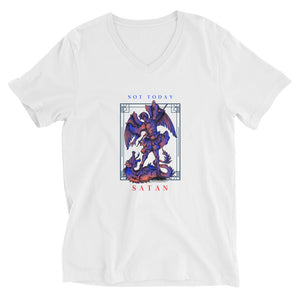 Not Today Satan Angel Slaying Dragon Graphic Custom Unisex Short Sleeve V-Neck T-Shirt