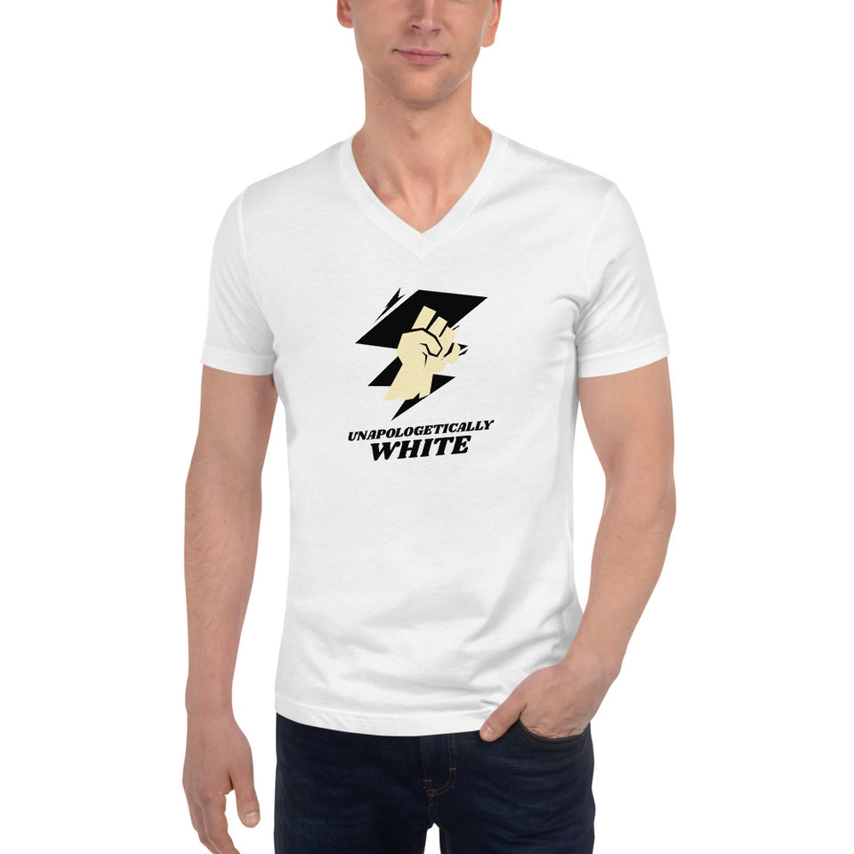 Unapologetically White Custom Unisex Short Sleeve V-Neck T-Shirt