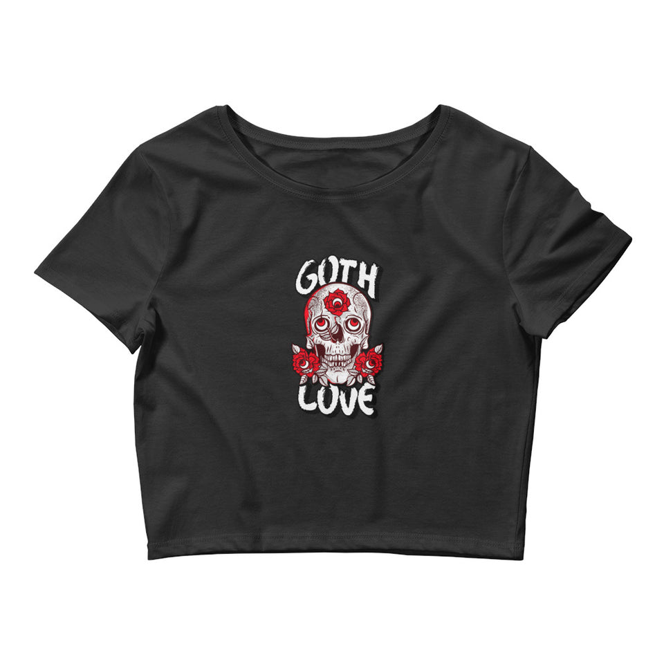 Goth Love Custom Skull and Rose Logo Women’s Crop Tee
