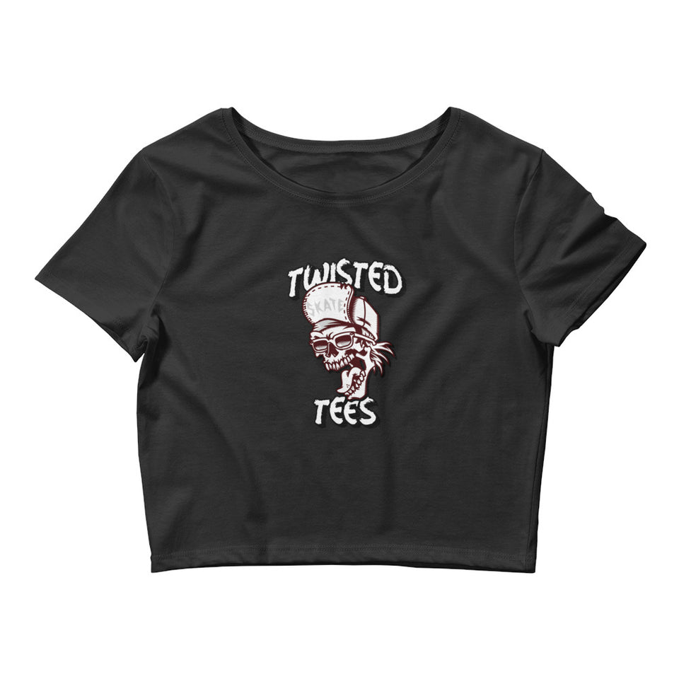 Twisted Tees Cool Skull w/Hat Logo Women’s Crop Tee