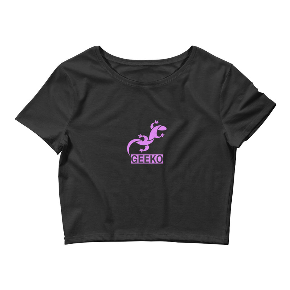 Geeko With Neon Purple Gecko Logo Women’s Crop Tee