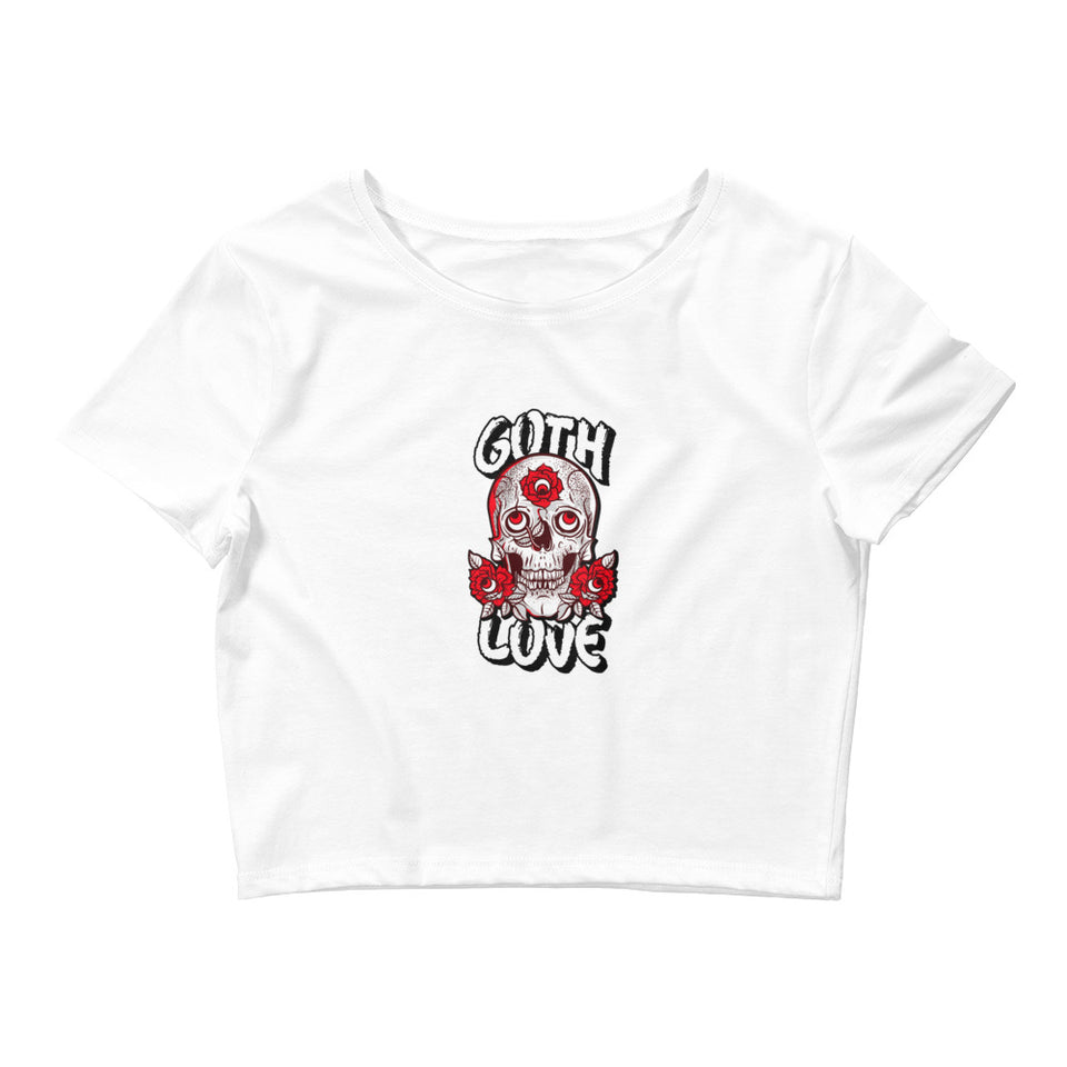 Goth Love Custom Skull and Rose Logo Women’s Crop Tee