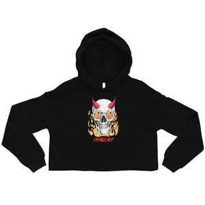 Flaming Skull w/Attitude Custom Crop Hoodie