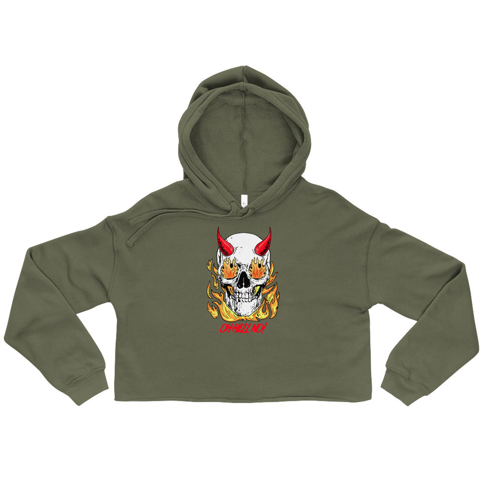 Flaming Skull w/Attitude Custom Crop Hoodie