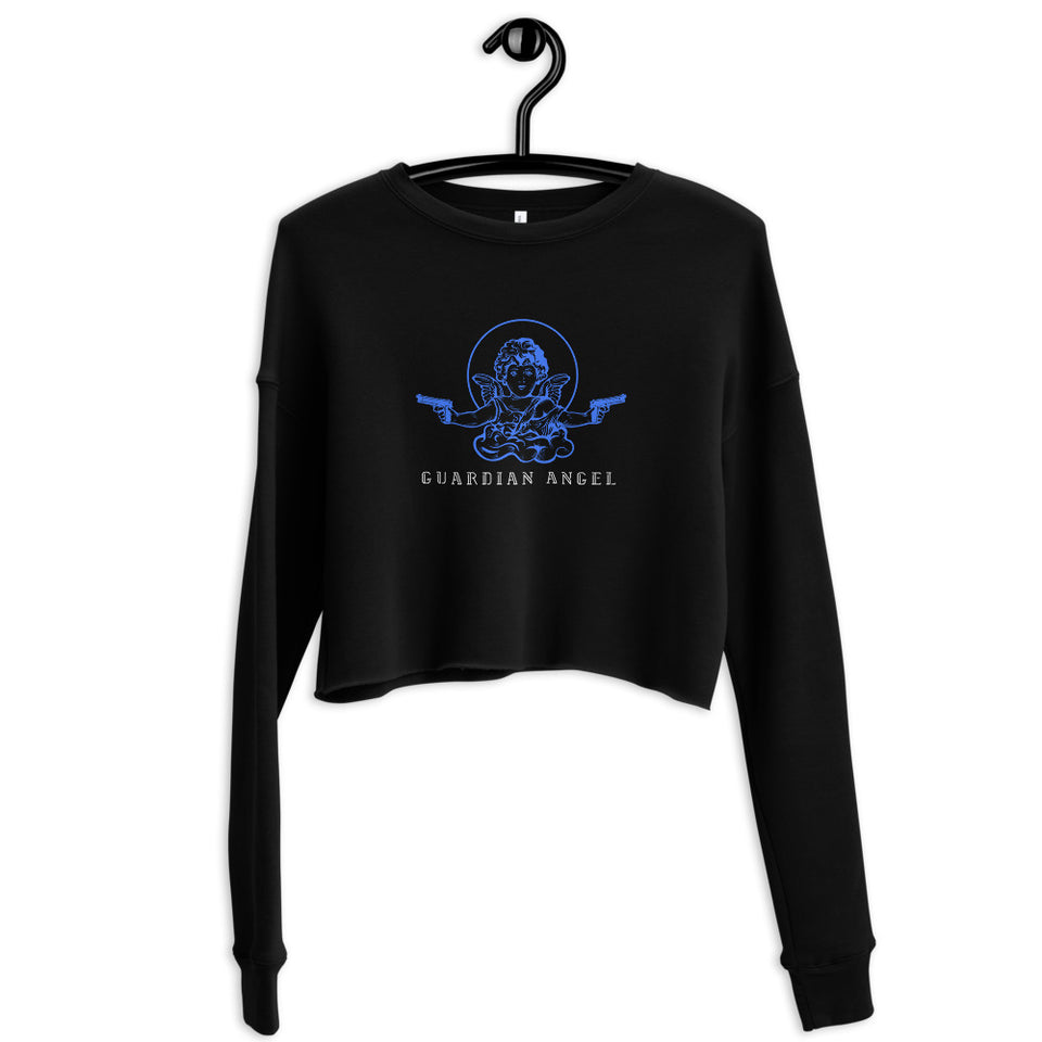 Guardian Angel Custom Crop Sweatshirt - Angel Holding Pistols Graphic